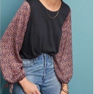 Anthropologie Maybelle Long sleeve shirt floral sleeves Large